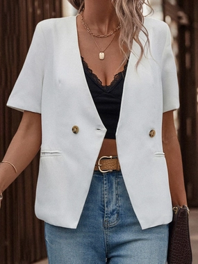 Gift Sale Event MustHave Clearance Shiny Two-Button Short Sleeve Pocket Blazer