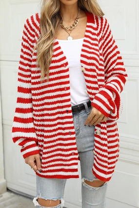 Angel Wings Striped Button Up Long Sleeve Cardigan Exclusive Savings Event