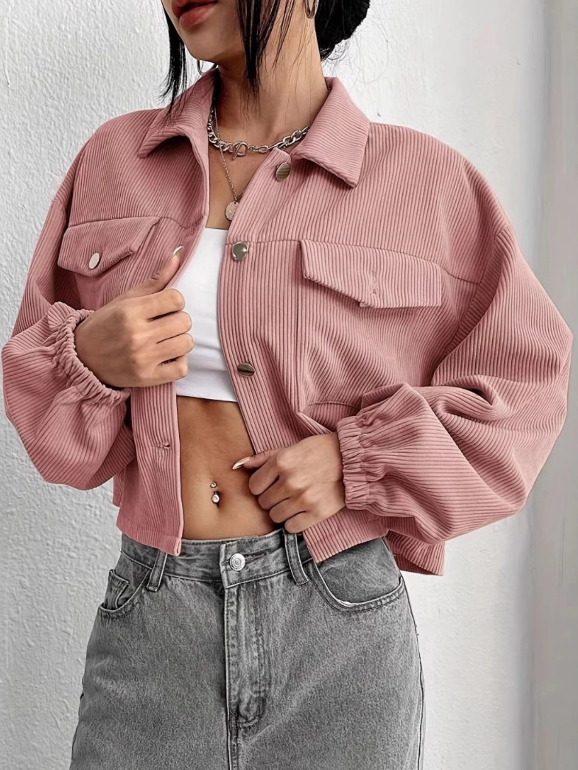 Collared Neck Dropped Shoulder Jacket Price Slash Today Grab Your Deal Today
