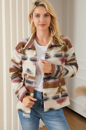 Geometric Collared Drop Shoulder Jacket Grab It Now Save More Now