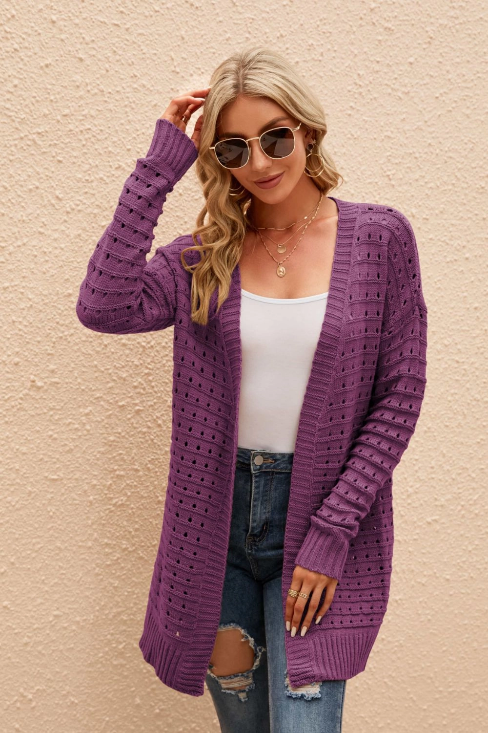 Openwork Horizontal Ribbing Open Front Cardigan Grab It Before Gone Weekend Sale Special