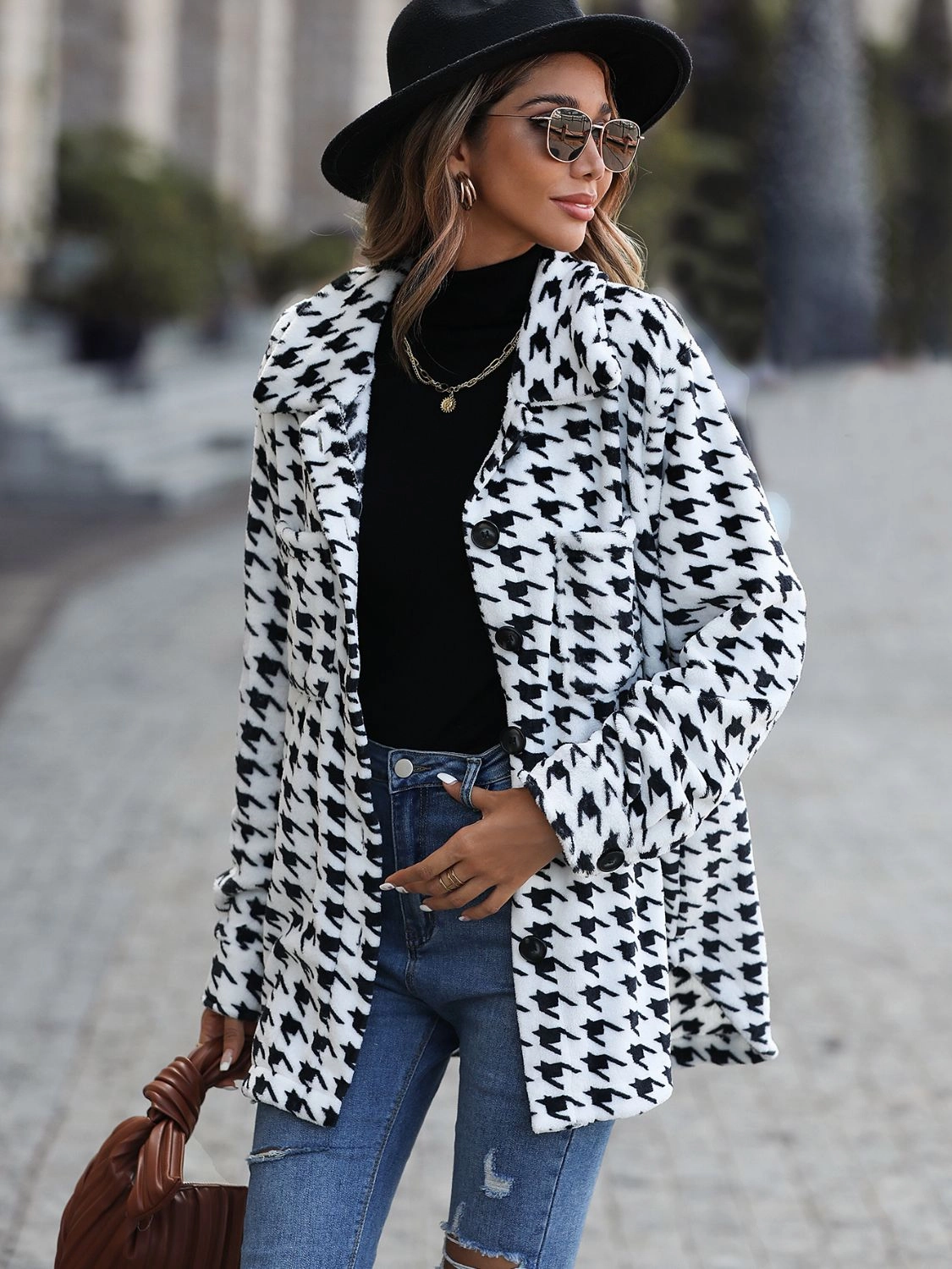 Houndstooth Button Down Jacket Limited Time Hot Deal