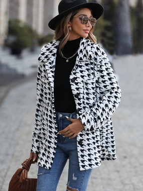 Houndstooth Button Down Jacket Limited Time Hot Deal
