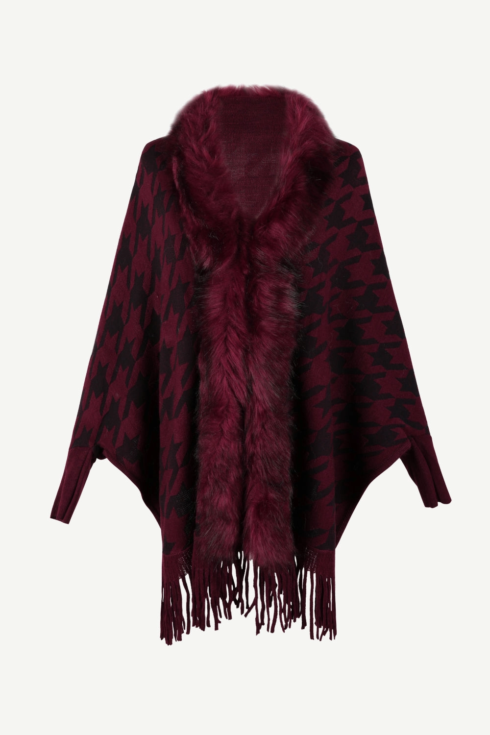 Sale Ending Soon Today Only Hot Pick Houndstooth Fringe Hem Poncho
