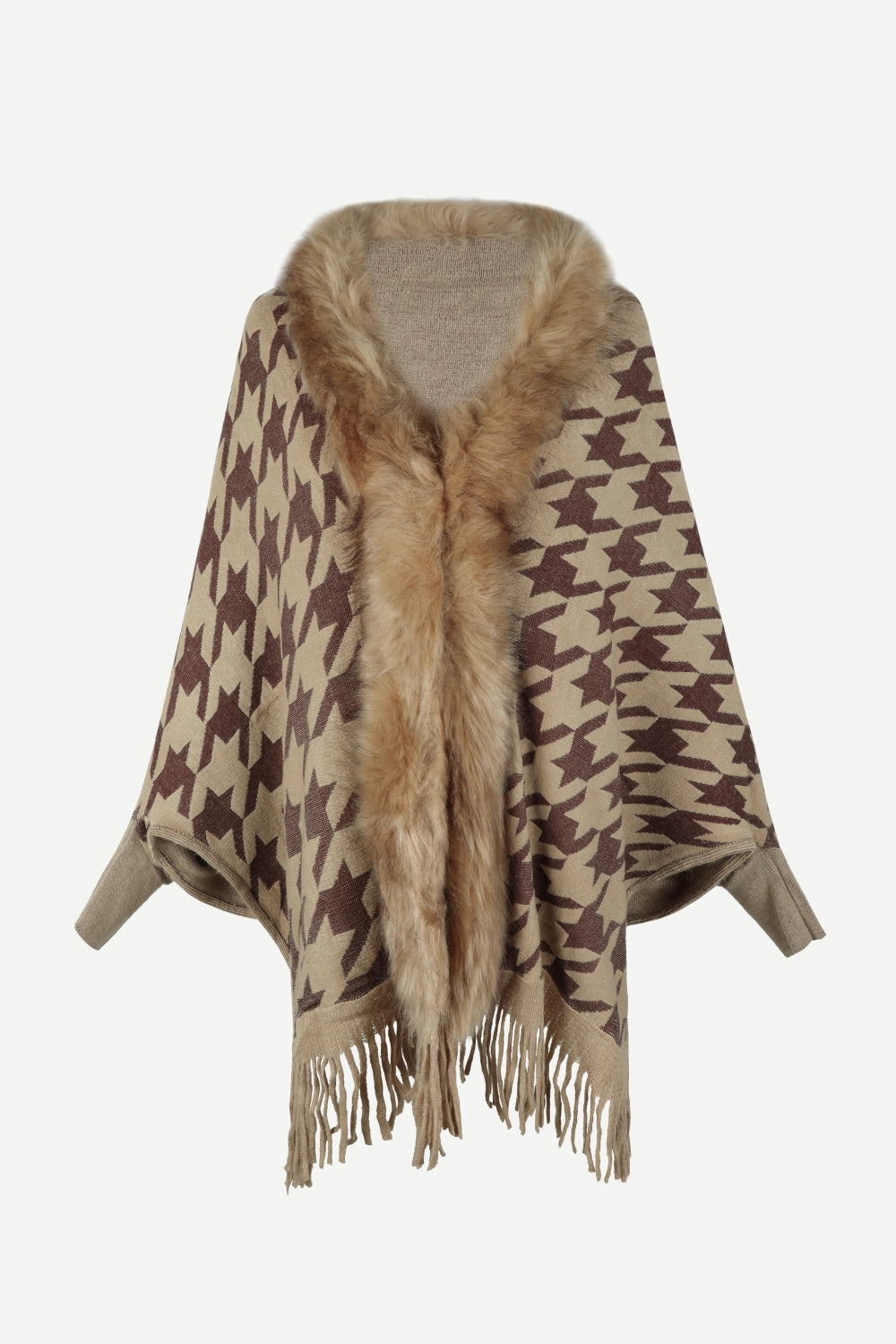 Trending Offer Today Daily Special Offer Houndstooth Fringe Hem Poncho