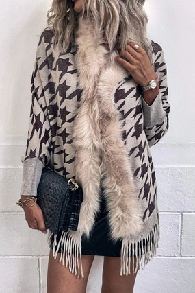 Houndstooth Fringe Hem Poncho Limited Time Steal EndofWeek Deals