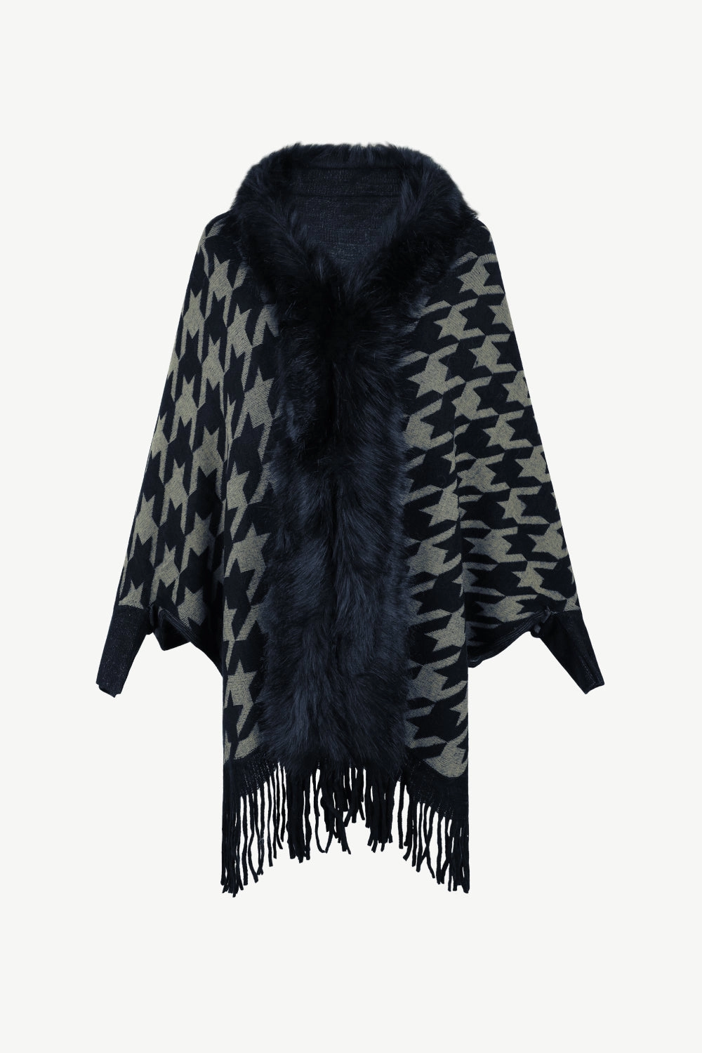 GiftWorthy Sale Clearance Sale Now Houndstooth Fringe Hem Poncho