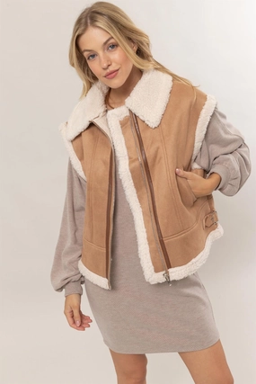 Mega Online Discount Hyfve Fur-Contrast Zip Up Suede Vest