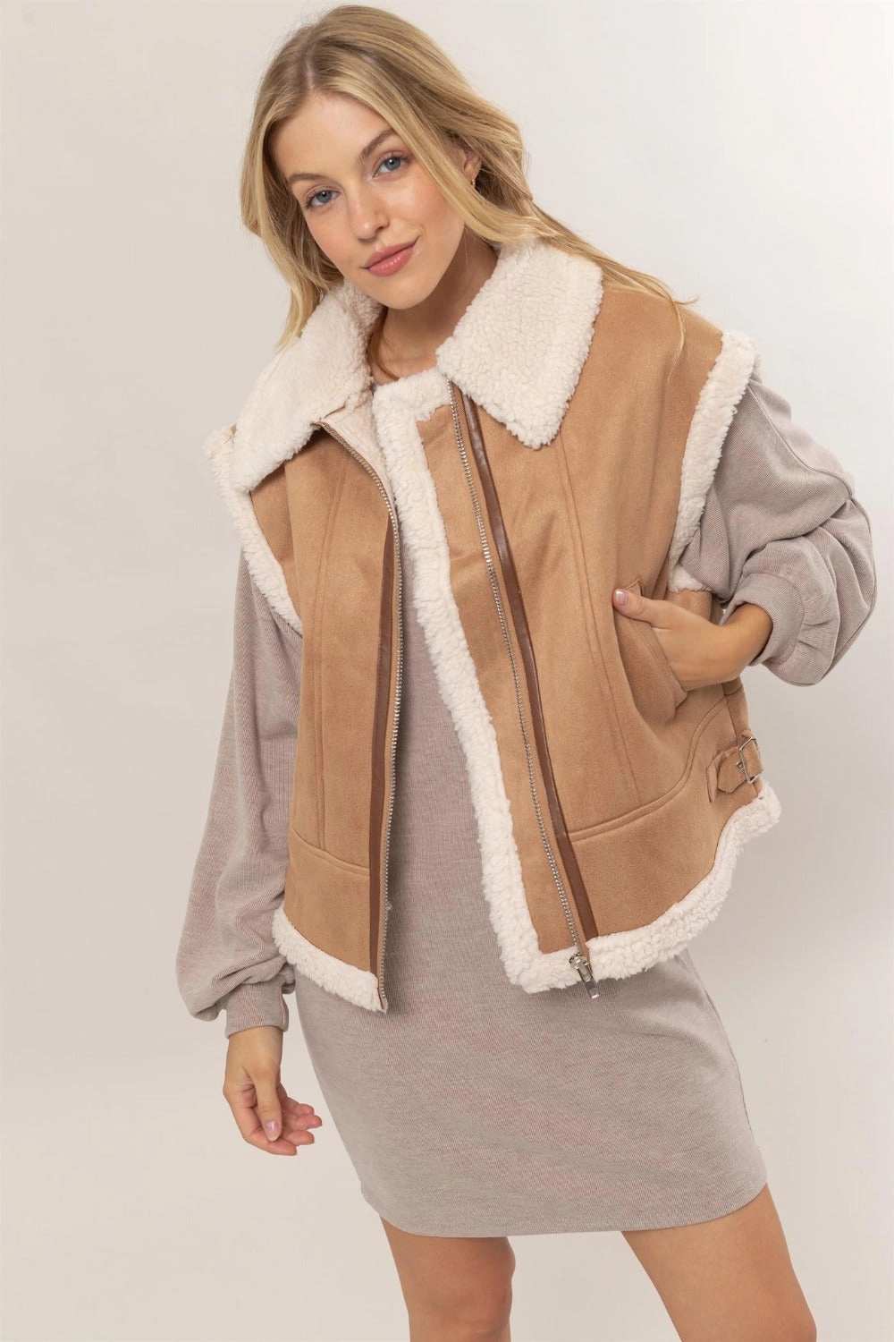 Mega Online Discount Hyfve Fur-Contrast Zip Up Suede Vest