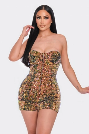 Daily Special Offer Todays Hot Pick Multi Sequins Tube Top Romper