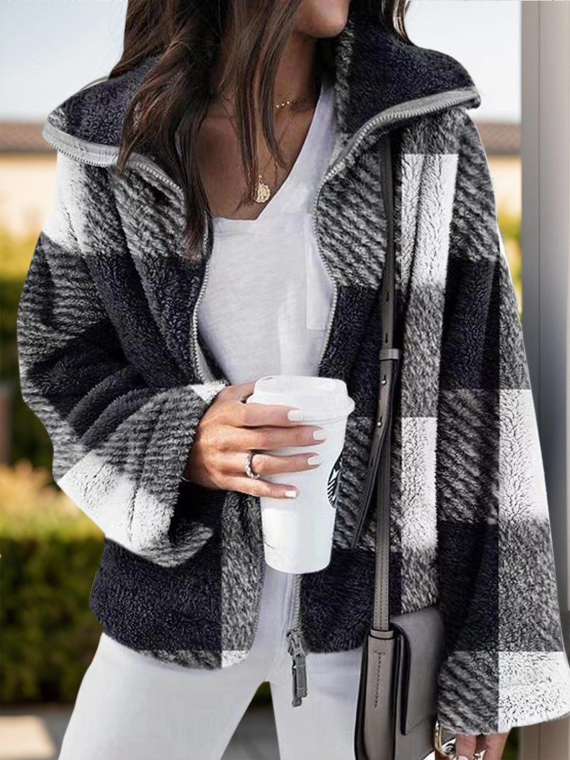 Full Size Plaid Zip Up Long Sleeve Jacket Trending Deals Today Big Savings Alert