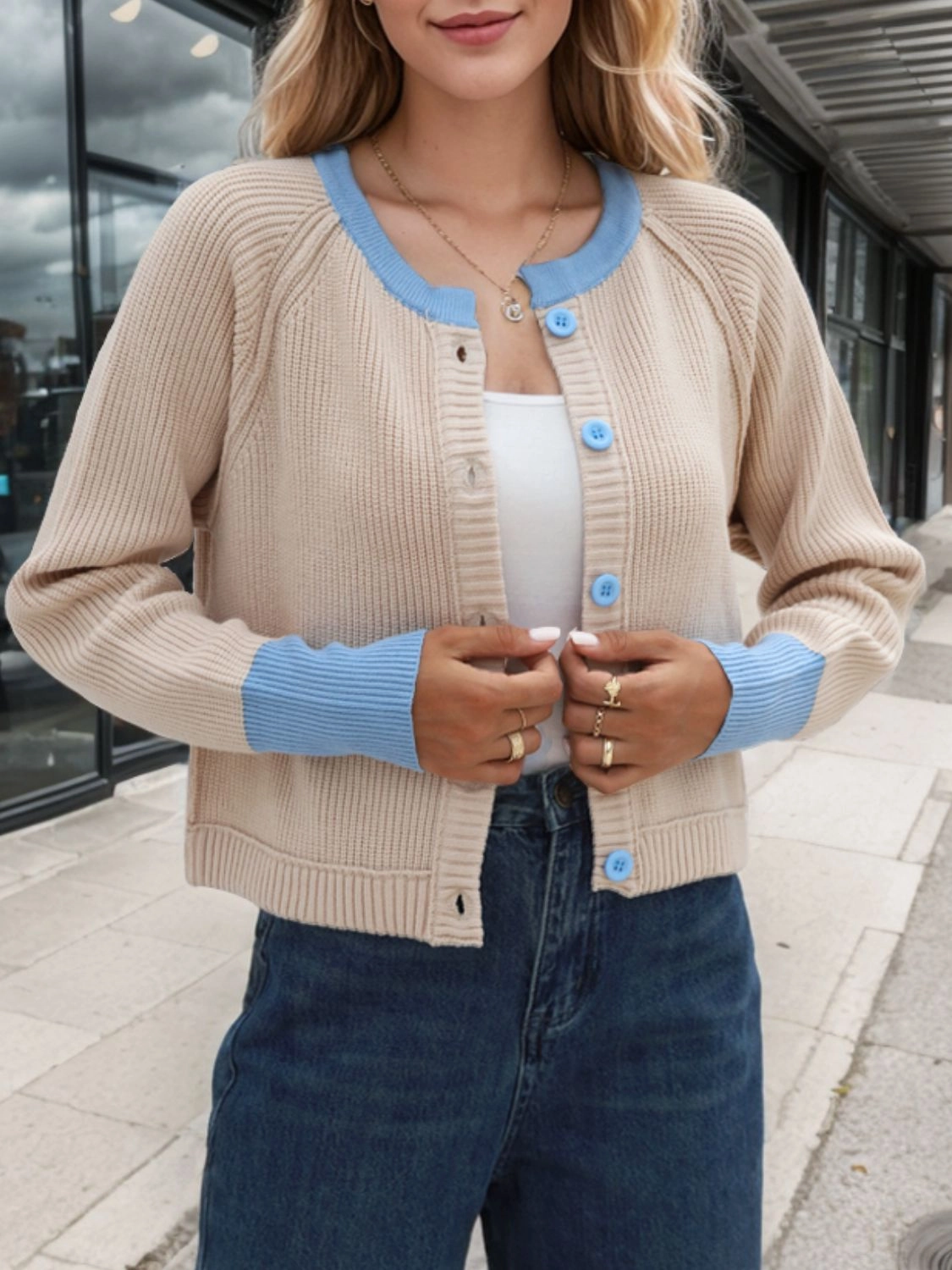 Mega Savings Now Contrast Button Up Long Sleeve Cardigan