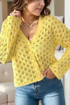 Openwork V-Neck Long Sleeve Cardigan Grab Todays Deal GiftWorthy Sale