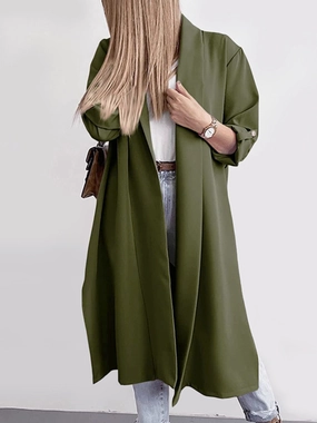 Flash Offer Today Slit Open Front Roll-Tab Sleeve Trench Coat