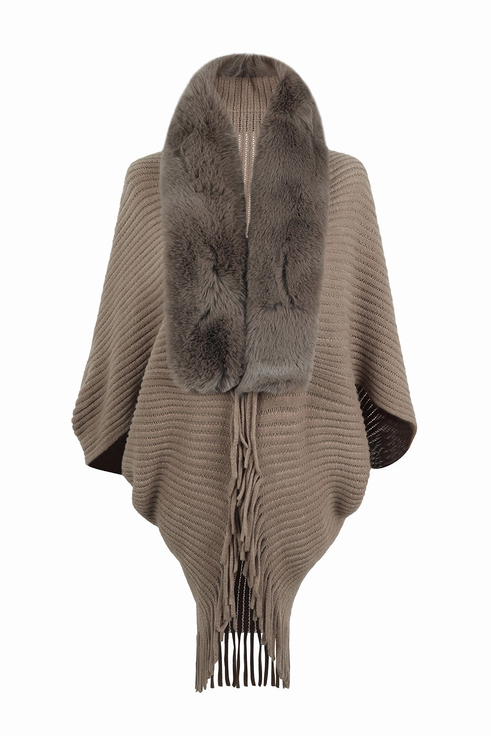 Fringe Detail Long Sleeve Ribbed Poncho MustHave Items Mega Savings Now
