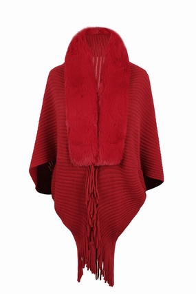 Surprise Discount Today Fringe Detail Long Sleeve Ribbed Poncho