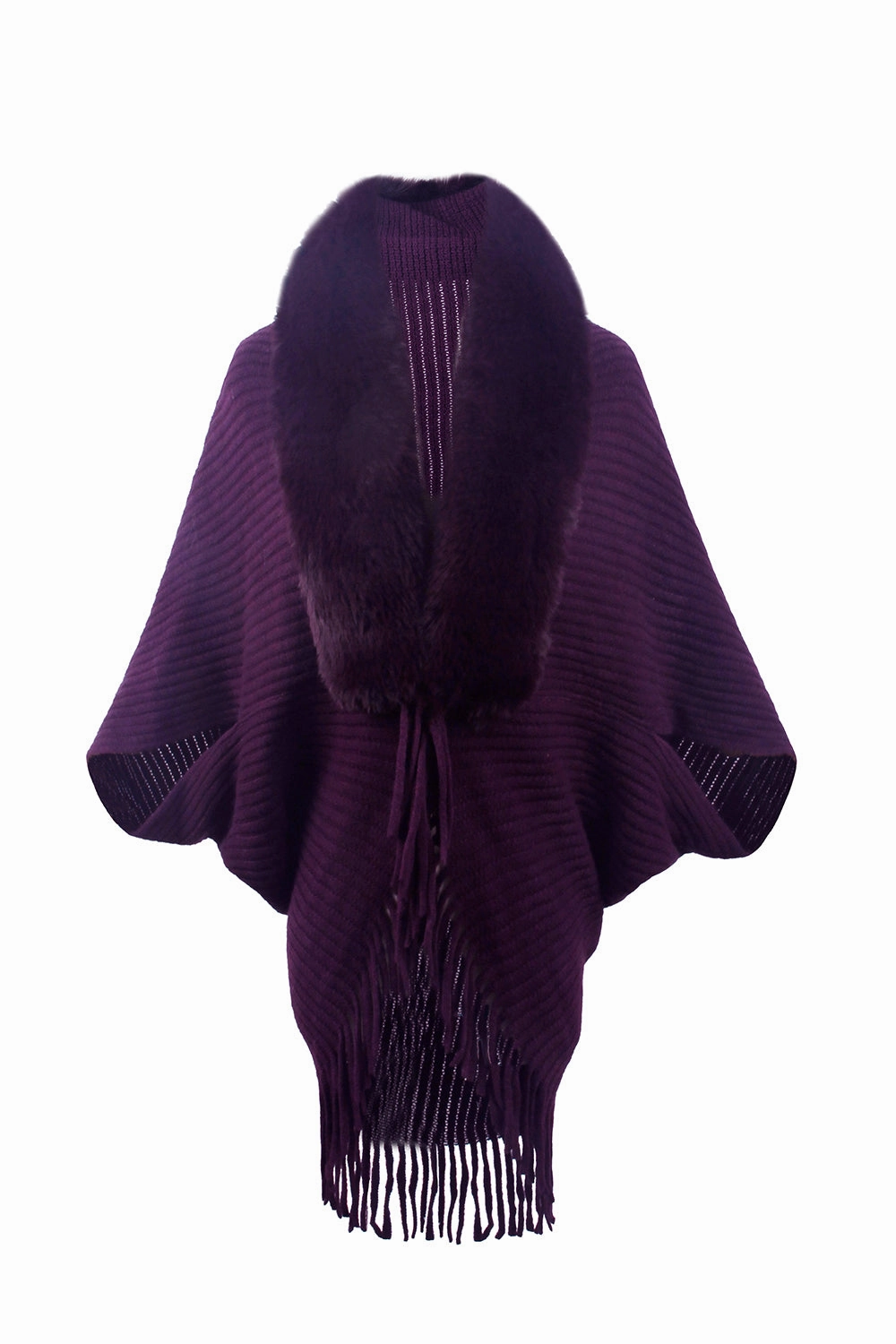 Fringe Detail Long Sleeve Ribbed Poncho Todays Special Savings Shop Smart Save