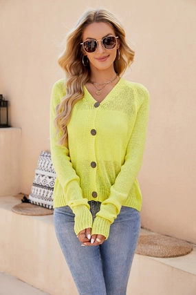 Unmissable Deal Today Button Up V-Neck Long Sleeve Cardigan