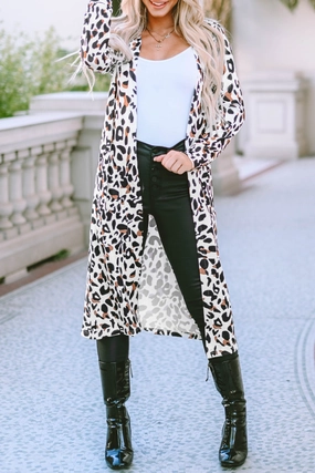 Shop Todays Picks Leopard Open Front Long Sleeve Cover Up