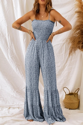 Todays Trending Deals Smocked Printed Wide Strap Jumpsuit
