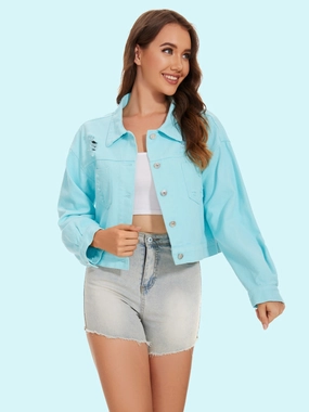 Distressed Distressed Button Up Denim Jacket Best Deal Alert