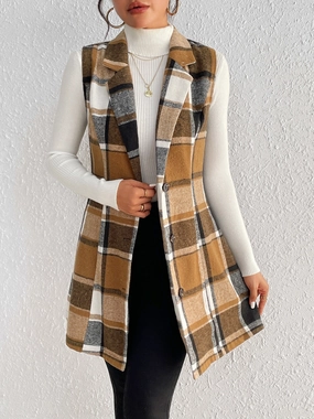 Honey Plaid Lapel Collar Vest Shop Smart Deals