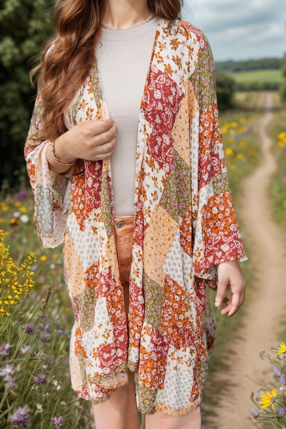 Perfect Gift Sale Limited Stock Deals Printed Open Front Long Sleeve Cover-Up