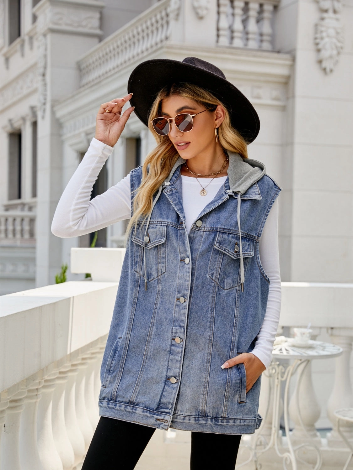 Dont Miss These Savings Todays Hot Savings Drawstring Pocketed Button Up Sleeveless Denim Jacket
