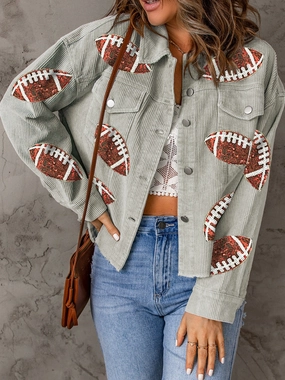 Football Sequin Button Up Dropped Shoulder Jacket Exclusive Online Discount