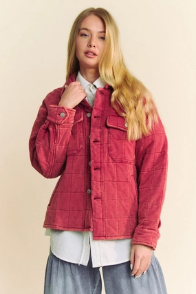 Price Drop Alert Davi & Dani Quilted Button Down Shacket With Chest Pockets