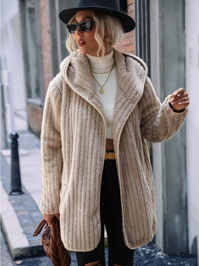Deal Frenzy Today Open Front Ribbed Hooded Coat