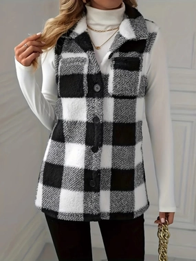 Hot Offer Event Flash Sale Alert Plaid Button Up Vest Coat
