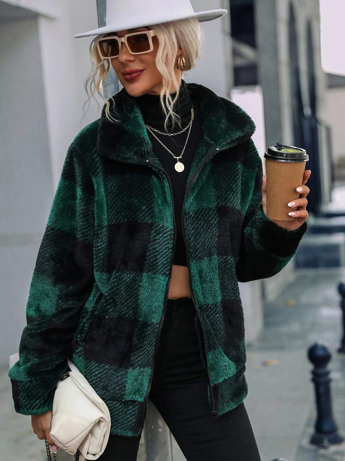 Trending Now Offer Limited Edition Offer Plaid Zip-Up Collared Jacket