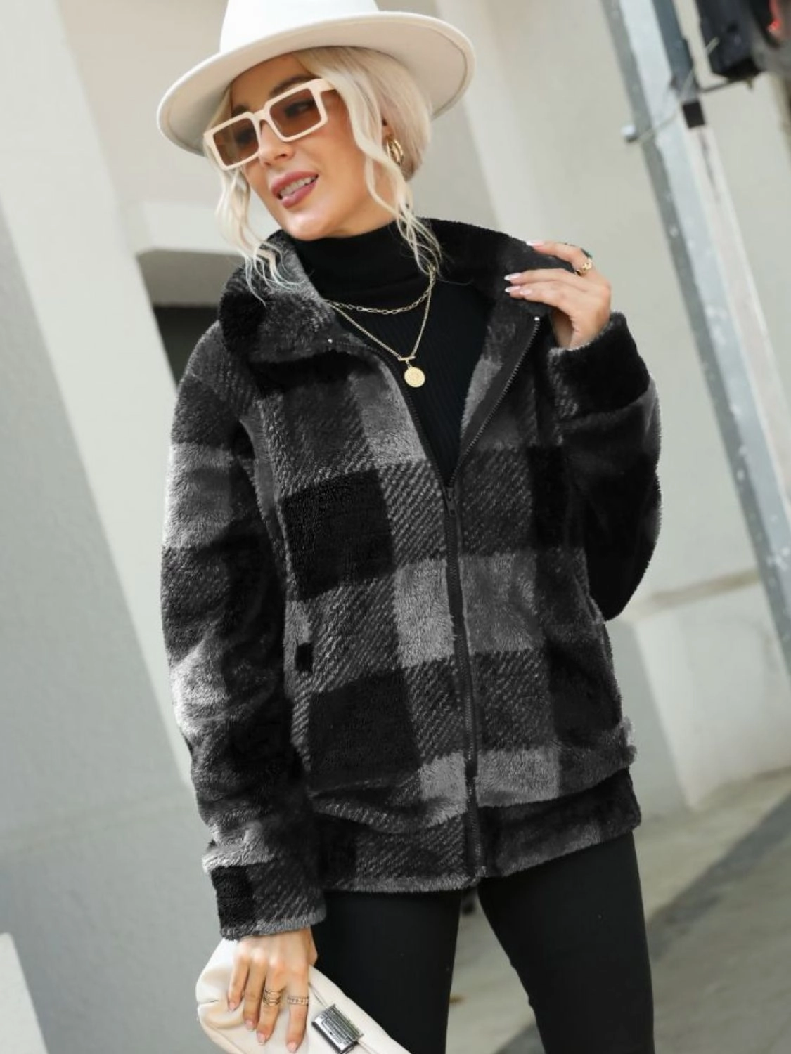 Plaid Zip-Up Collared Jacket Daily Deal Frenzy Hot Discount Deal