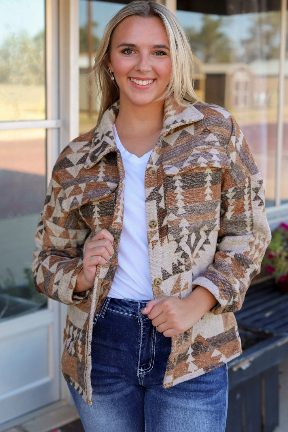 Geometric Dropped Shoulder Collared Jacket Shop Save Today Daily Deal Frenzy
