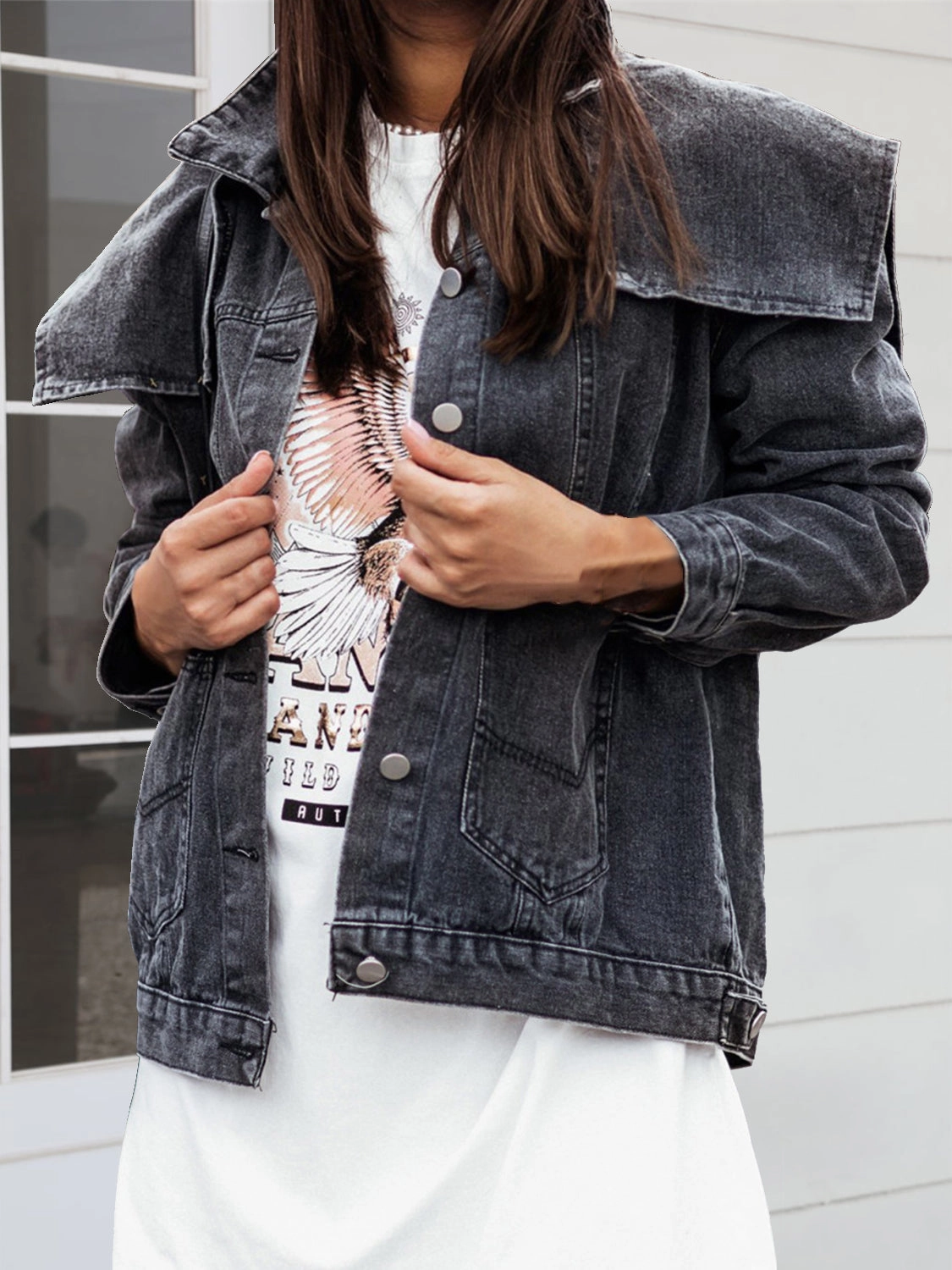 Today Only Offer Dont Miss Todays Deal Collared Neck Button Down Denim Jacket