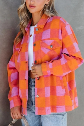 Plaid Collared Neck Button Up Jacket Flash Sale Alert