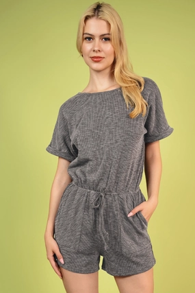 Grab It Fast Clearance Savings Now Round Neck Short Sleeve Romper With Pockets