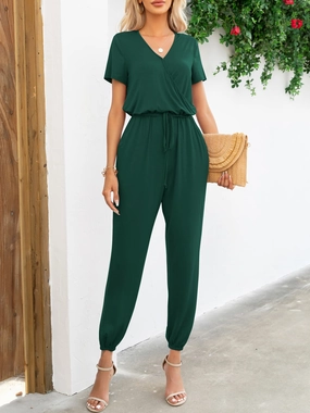 Short Sleeve V-Neck Jumpsuit With Pockets Save Big Today Special Offer Inside