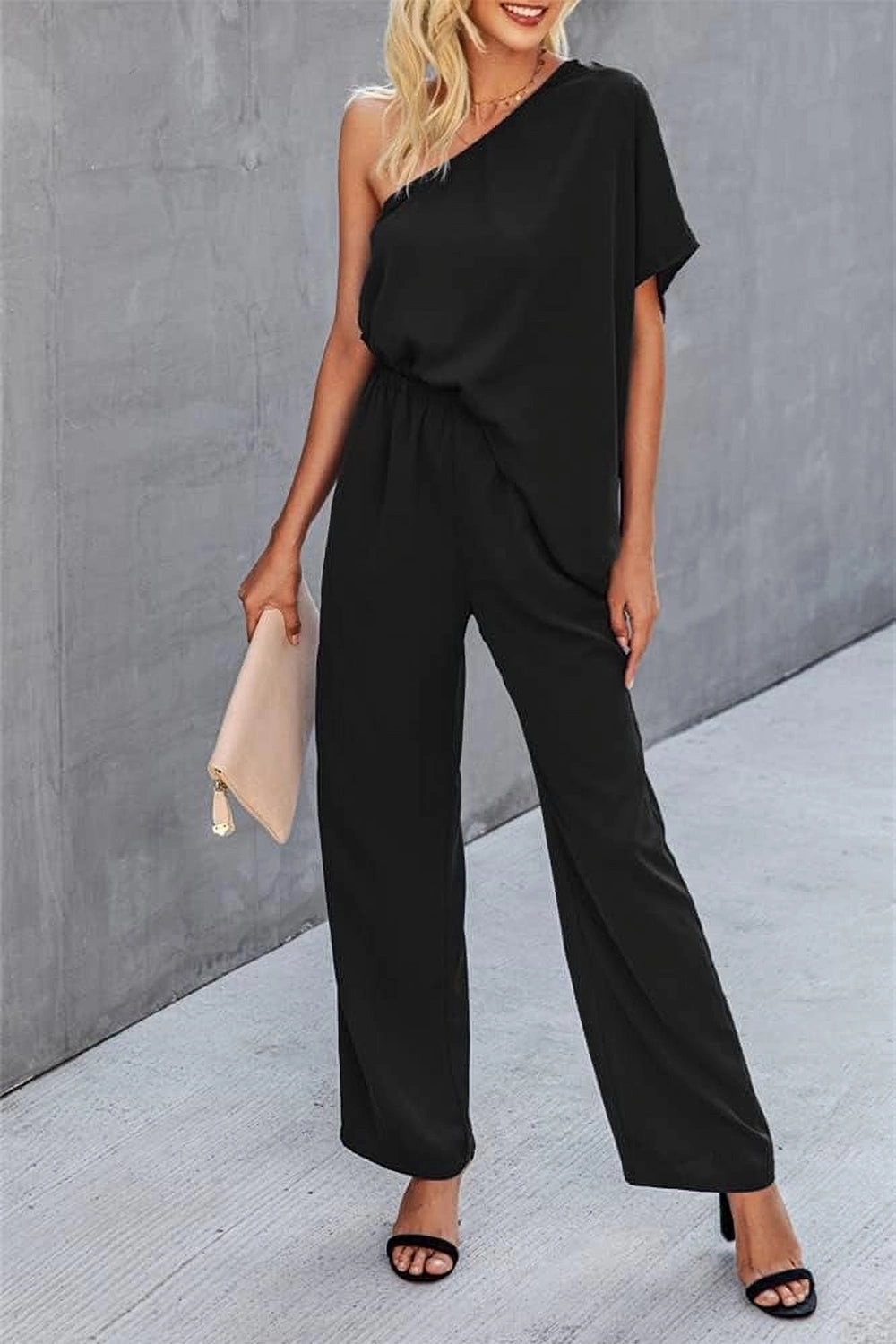 Single Shoulder Short Sleeve Jumpsuit Trending Offer Today