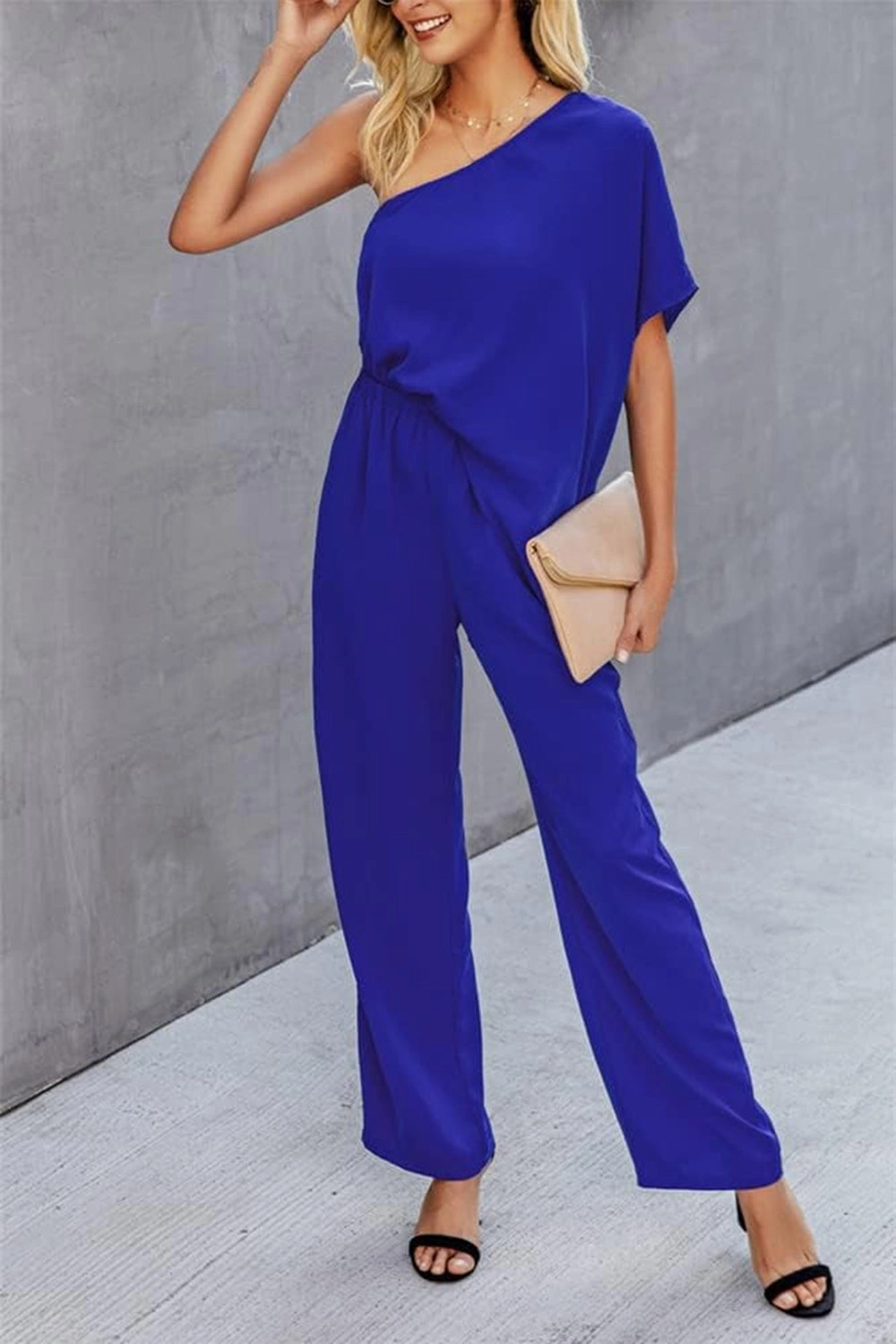 Todays Hot Pick Single Shoulder Short Sleeve Jumpsuit