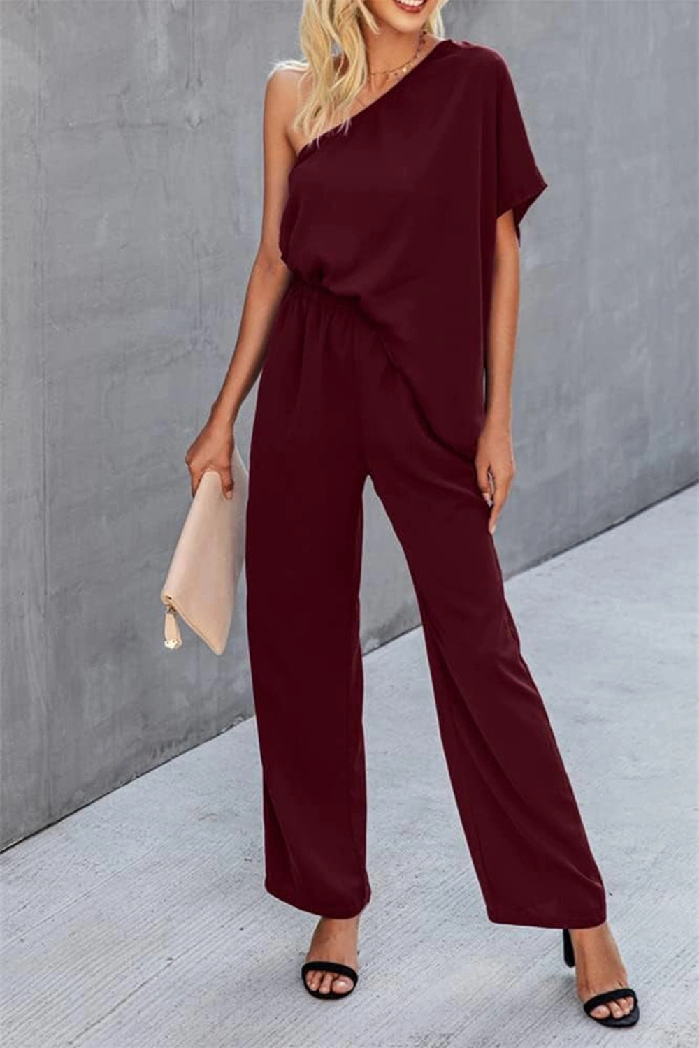 Single Shoulder Short Sleeve Jumpsuit Weekend Sale Special