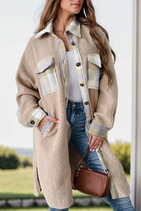 Best Price Online Clearance Event Alert Slit Plaid Button Down Long Sleeve Coat