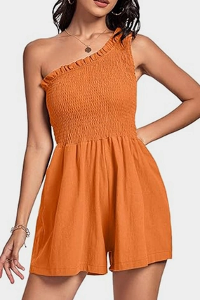Smocked Single Shoulder Romper Save Big Today