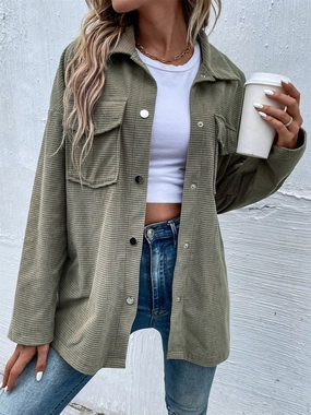 Snap Down Collared Neck Drop Shoulder Jacket Hot Pick Sale