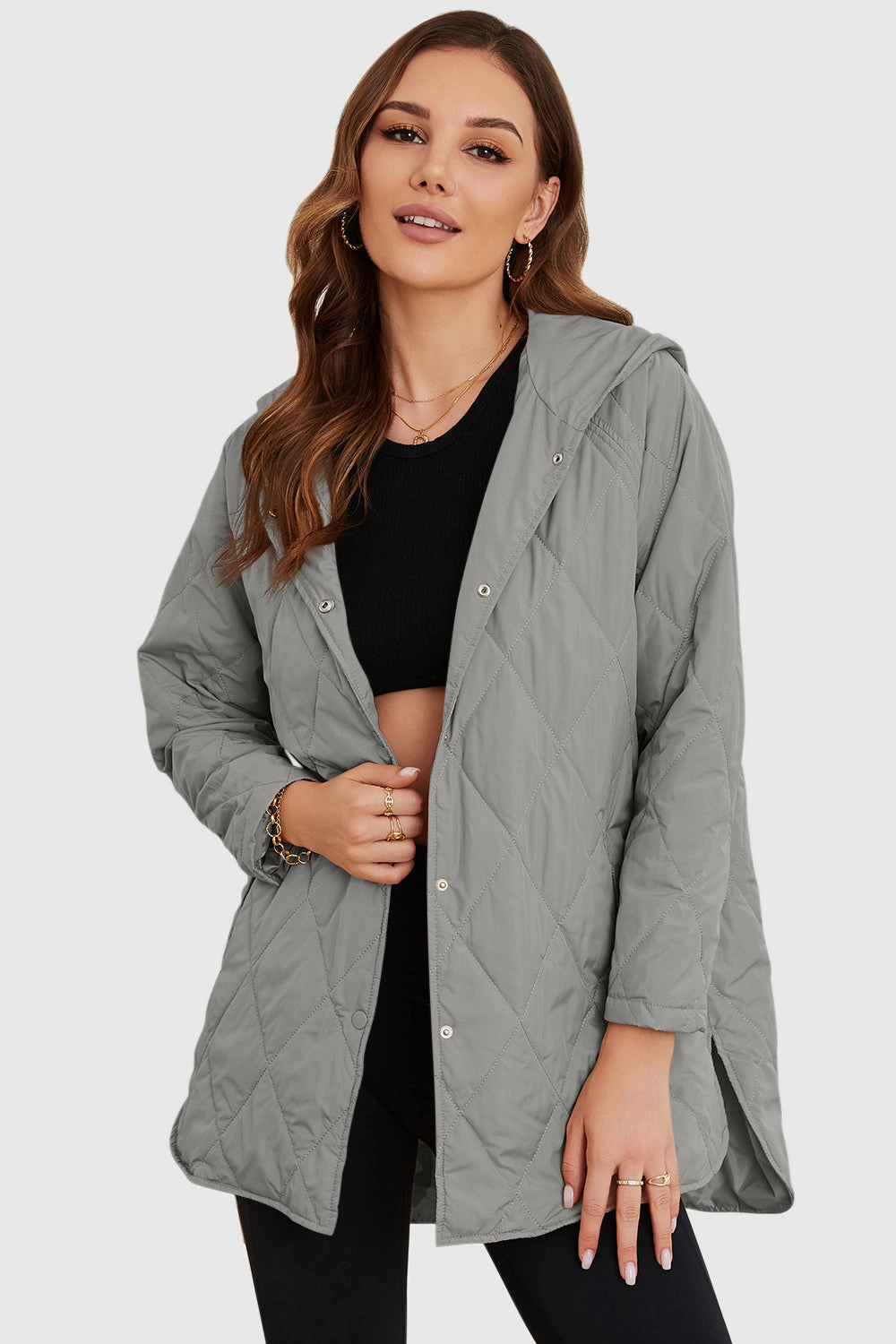 Trending Now Discount Today Only Hot Pick Snap Down Hooded Slit Winter Coat