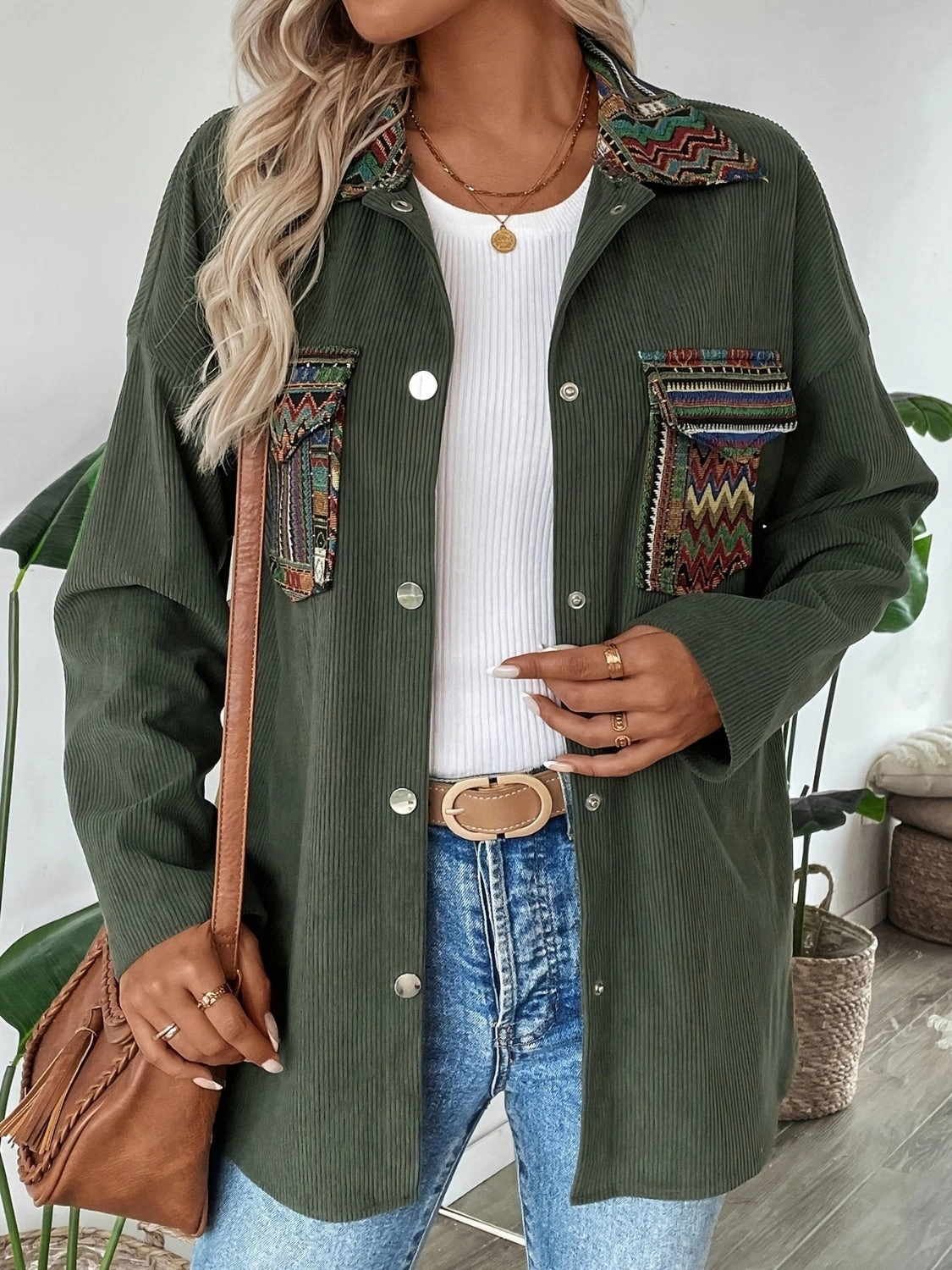 Todays Hot Savings Price Drop Alert Snap Down Long Sleeve Jacket With Chest Pockets