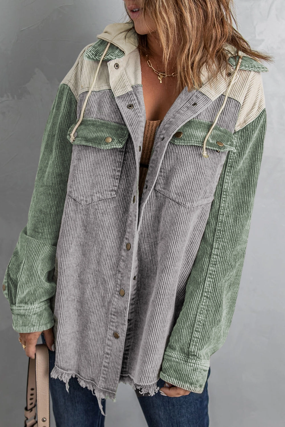 Snap Front Hooded Corduroy Shacket Todays Hot Savings