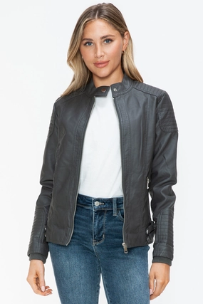 Snobbish Faux Leather Biker Jacket With Side Zip Pockets Steal Todays Offer