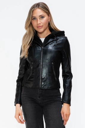 Snobbish Faux Leather Zip Up Drawstring Hooded Jacket Shop Grab Offer Hot Offer Ending Soon